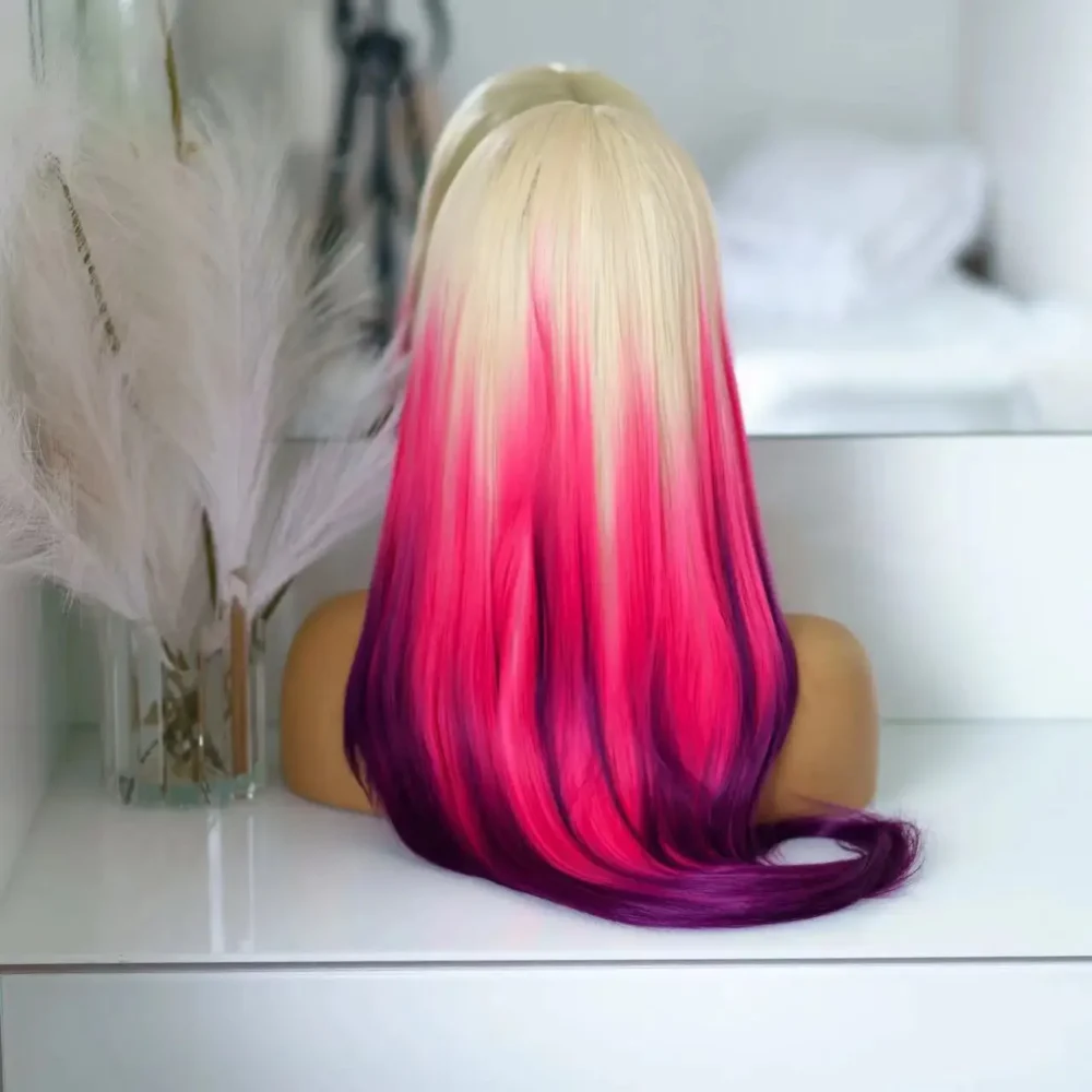 Long Ombre Purple Synthetic Lace Front Wig - Image 4