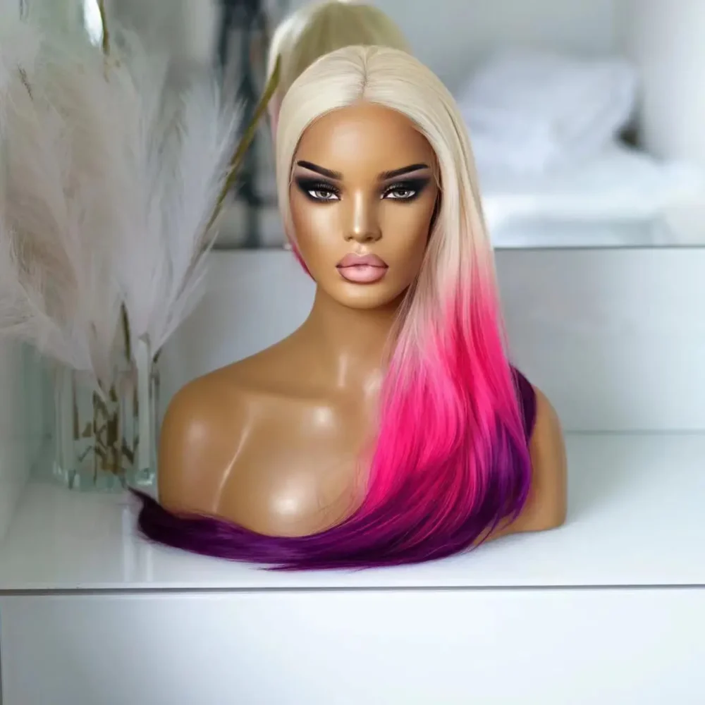 Long Ombre Purple Synthetic Lace Front Wig - Image 3