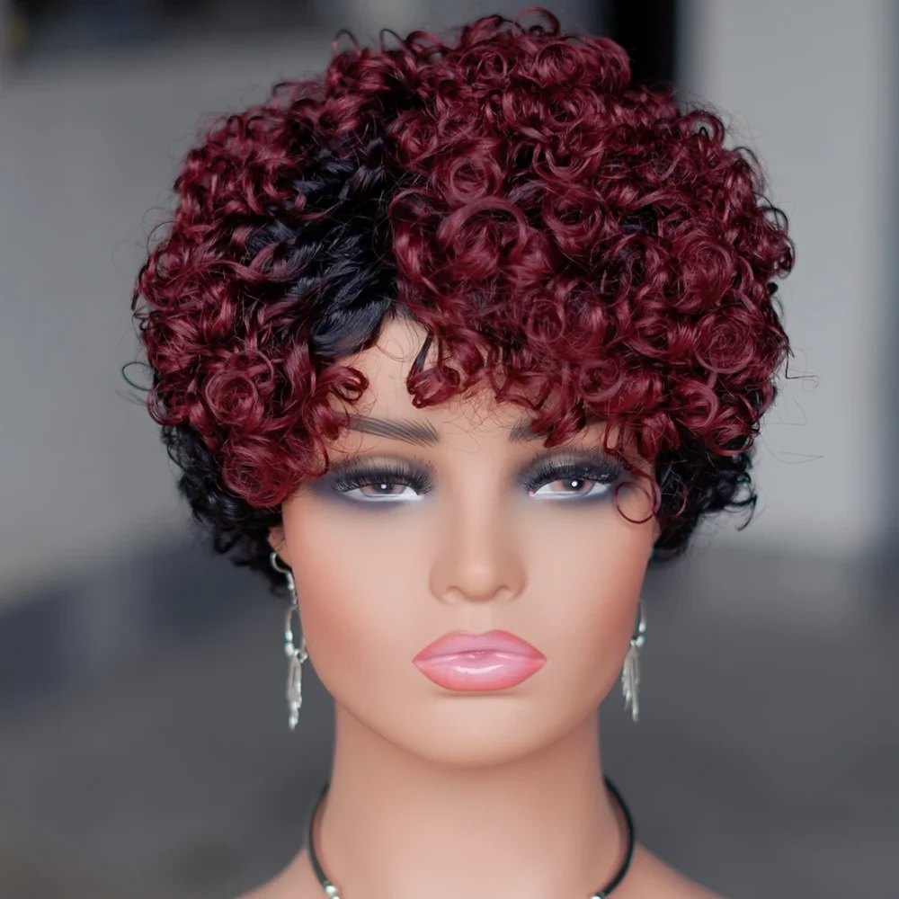💫 6-Inch Brazilian Human Hair Wig – Spiral Curls | T1B/99J Color