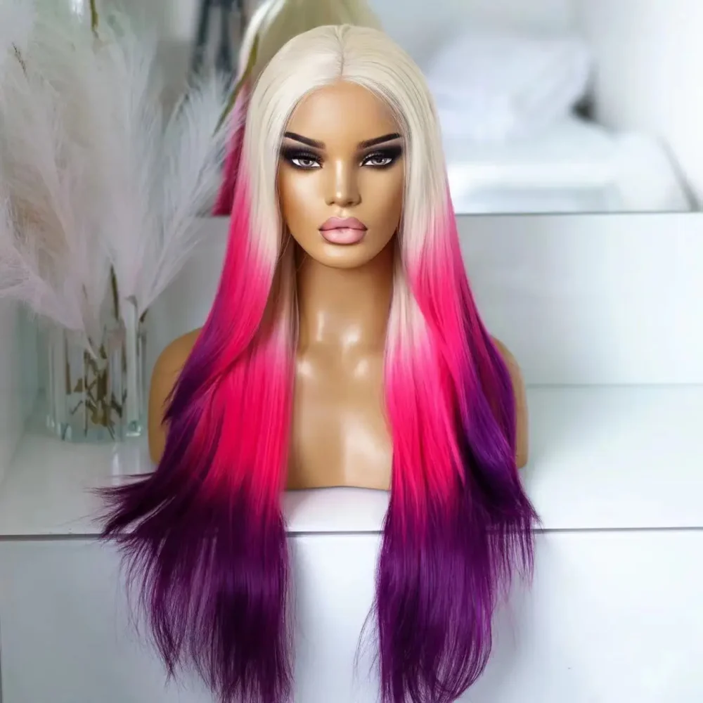 Long Ombre Purple Synthetic Lace Front Wig - Image 2